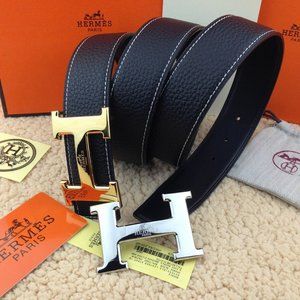 Hermes men's belt  110 cm black Double H